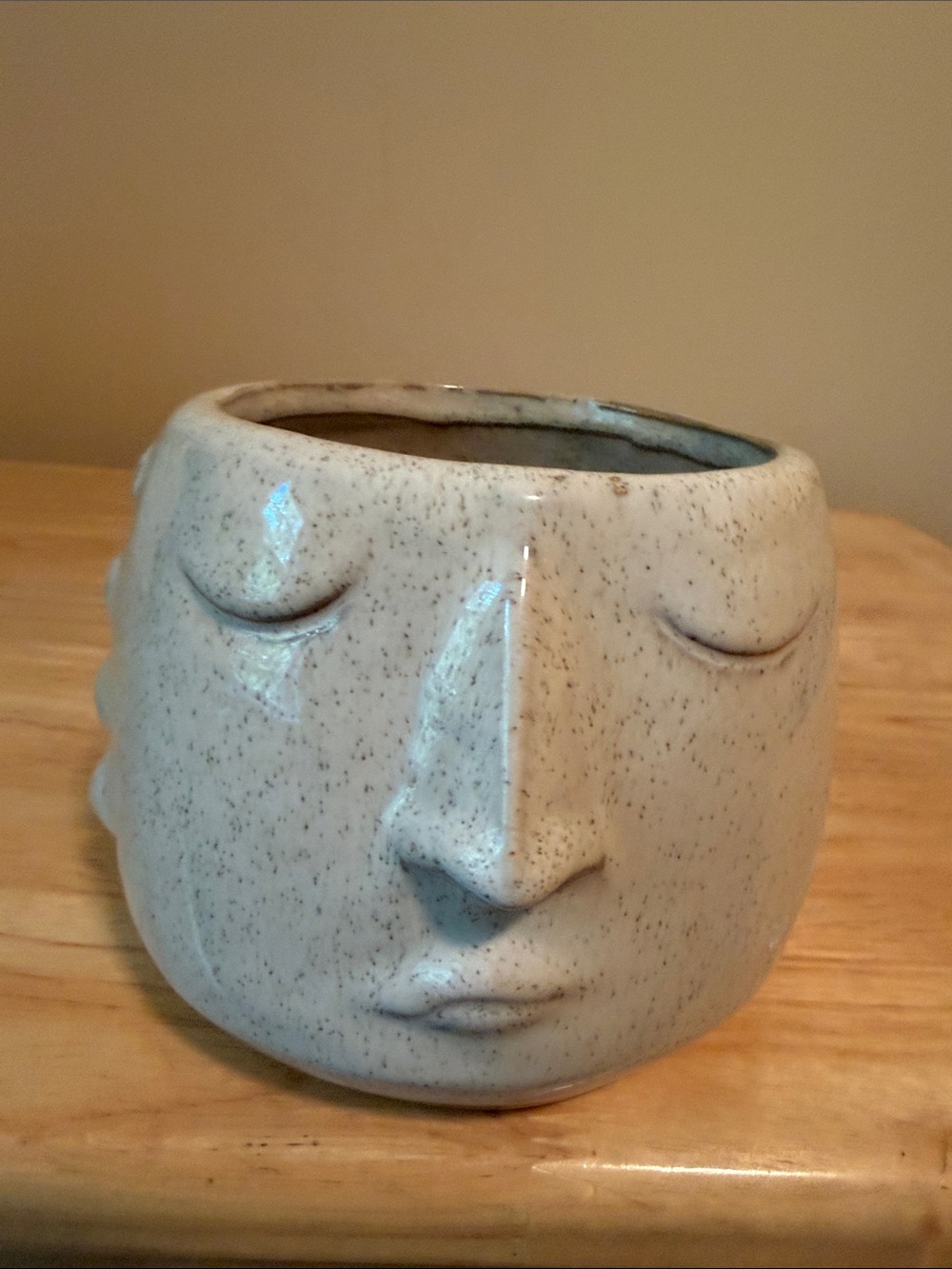 Handcrafted Ceramic Face Planter in Speckled Cream